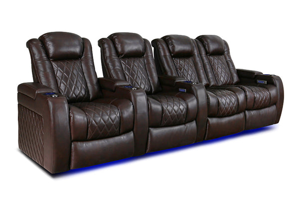 Valencia 2025 New Tuscany Leather Home Theater Seating Row of 4 Loveseat Right, Dark Chocolate