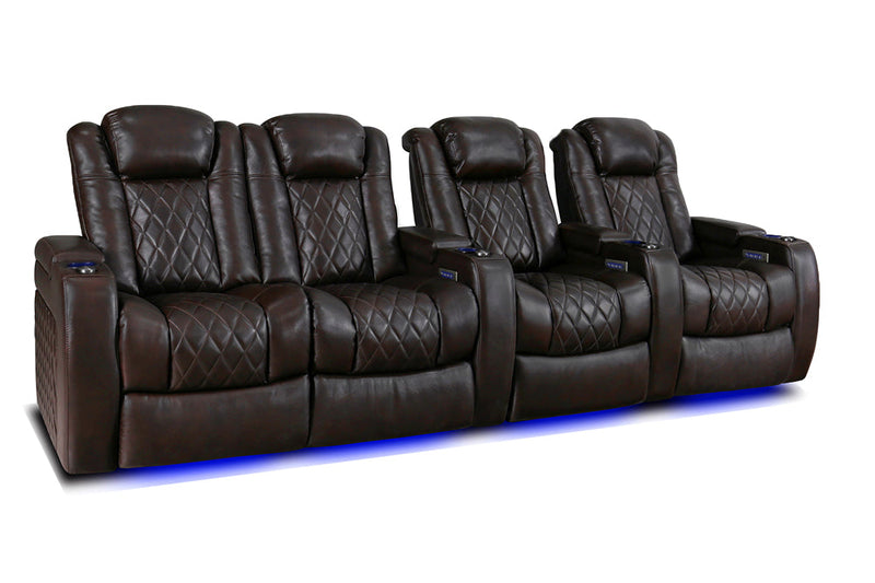 Valencia 2025 New Tuscany Leather Home Theater Seating Row of 4 Loveseat Left, Dark Chocolate