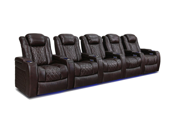 Valencia 2025 New Tuscany Leather Home Theater Seating Row of 5, Dark Chocolate