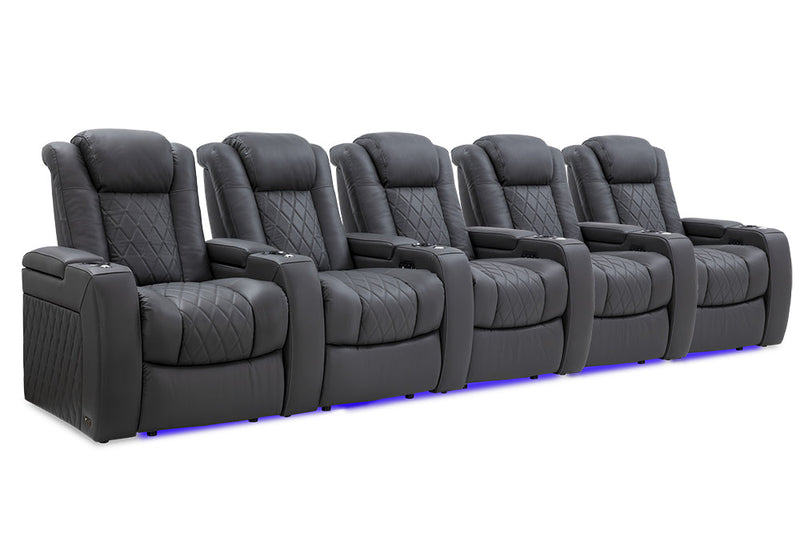 Valencia Tuscany Leather Home Theater Seating Row of 5, Charcoal Grey