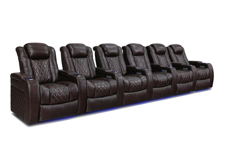 Valencia 2025 New Tuscany Leather Home Theater Seating Row of 6, Dark Chocolate
