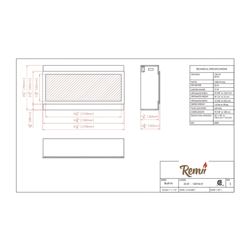 Remii Extra Tall 55" Electric Fireplace With Remote Control [102755-XT] (SAK25578)