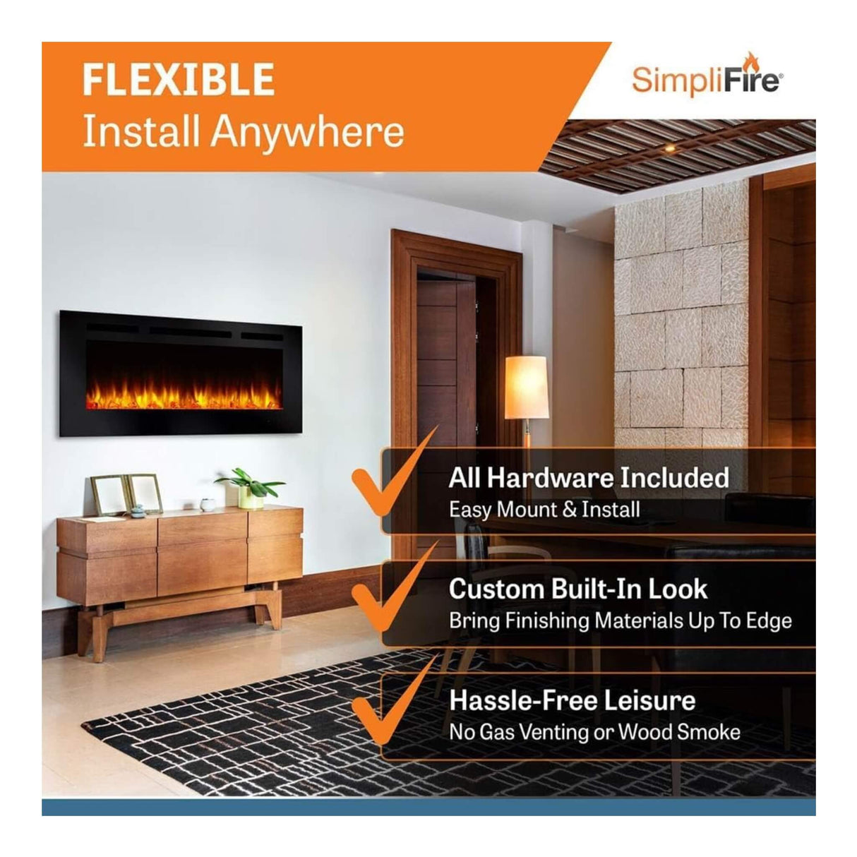 Simplifire Allusion Recessed Linear Electric Fireplace [SF-ALL48/50/60-BK] (SAK13256)