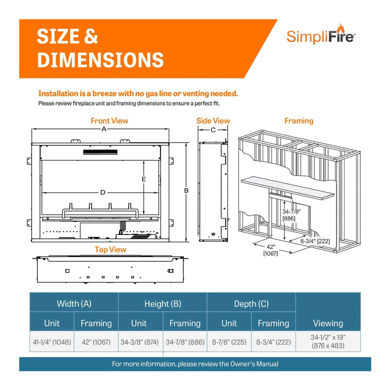 Simplifire Inception 36" Traditional Electric Fireplace [SF-INC36] (SAK87541)