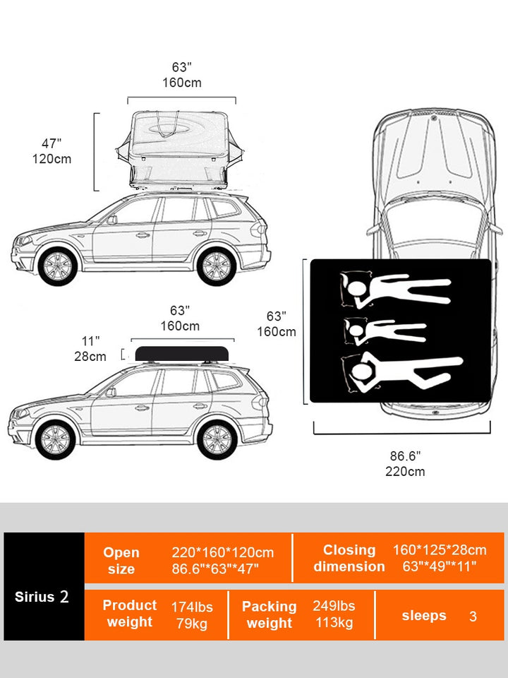 Naturnest Sirius 2 Clamshell Car Roof Top Tent