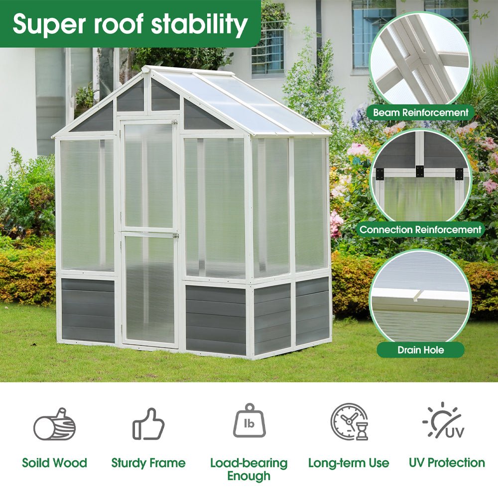 Outdoor Walk-In Polycarbonate Garden Greenhouse With Drain Holes, 4x6FT (SAK51873)