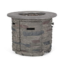 32" Transitional Outdoor Concrete Round Propane Fire Pit Table, Gray (SAK48268)