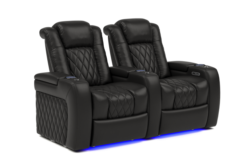 Valencia 2025 New Tuscany Leather Home Theater Seating Row of 2, Midnight Black