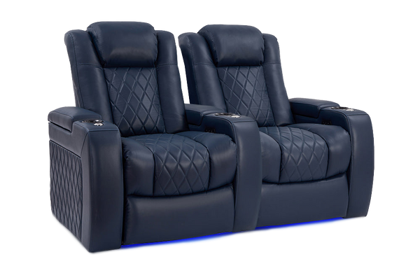 Valencia Tuscany Leather Home Theater Seating Row of 2, Navy Blue