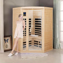 Premium 2-Person Corner Space Infrared Wooden Sauna Room With Bluetooth Speakers, 1600W (SAK81524)