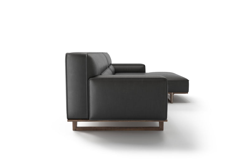 Valencia Varna Leather Three Seats with Right Chaise Sectional Sofa, Black