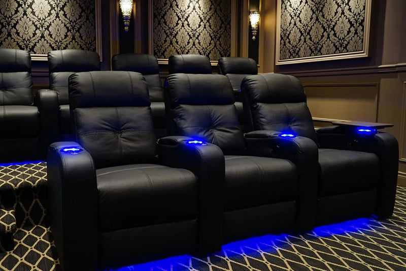Valencia Verona Leather Home Theater Seating Row of 5 Set of 3 Center, Black