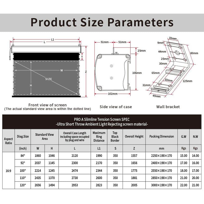VIVIDSTORM PRO A Slimline Motorized Tension UST ALR Projector screen– Classic Version