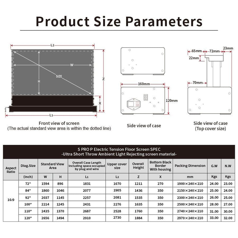 VIVIDSTORM S PRO/S PRO P Motorized Tension Floor Rising UST ALR Projector screen– Classic Version
