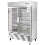 54"W Commercial Refrigerator 42 cu. ft. 2 Glass Door Reach In Refrigerator