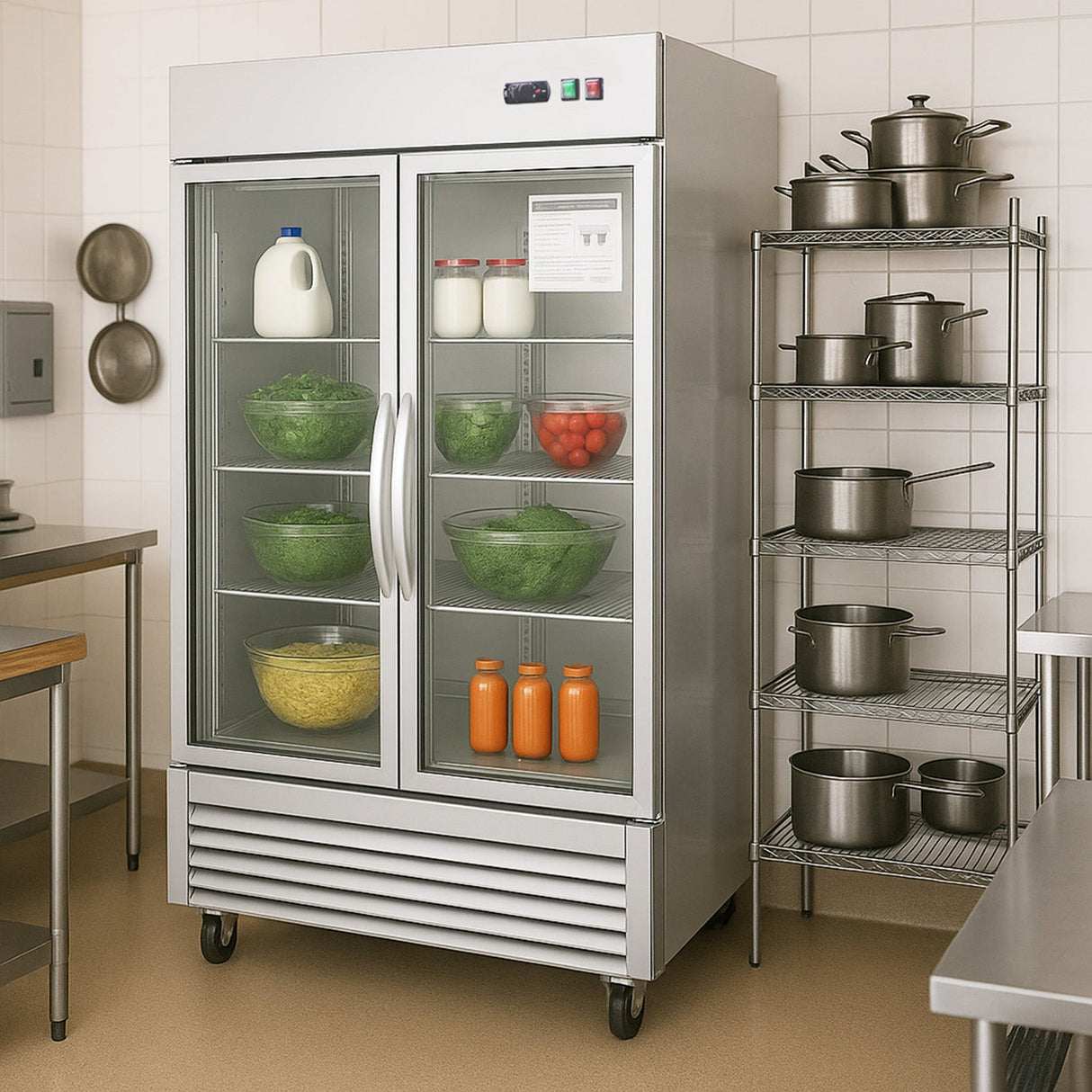 54"W Commercial Refrigerator 42 cu. ft. 2 Glass Door Reach In Refrigerator