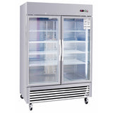 54"W Commercial Refrigerator 42 cu. ft. 2 Glass Door Reach In Refrigerator