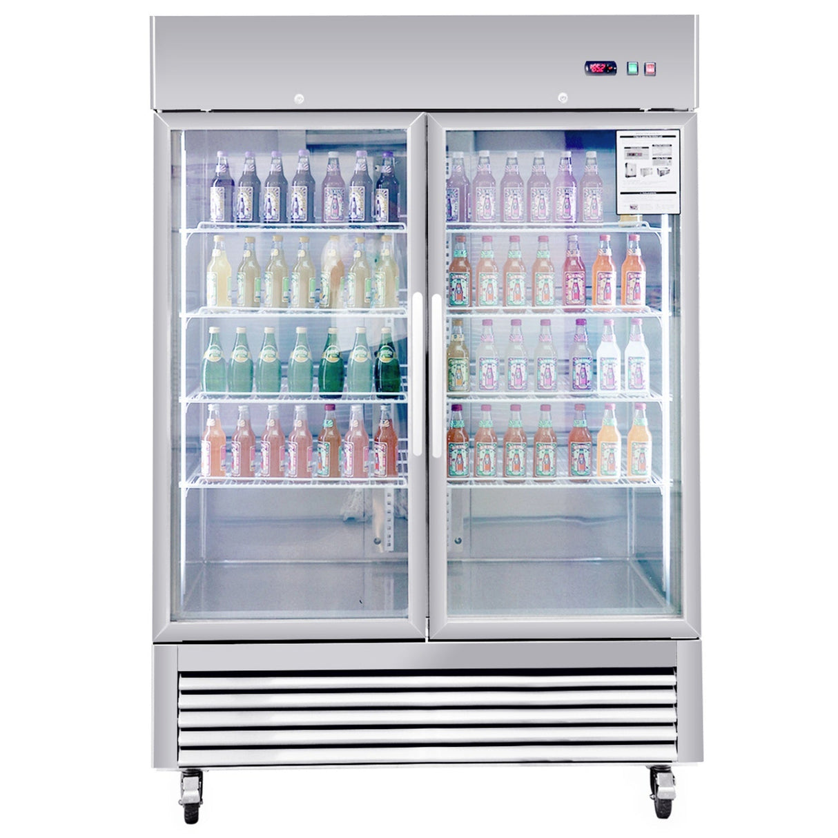54"W Commercial Refrigerator 42 cu. ft. 2 Glass Door Reach In Refrigerator