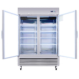 54"W Commercial Refrigerator 42 cu. ft. 2 Glass Door Reach In Refrigerator