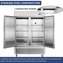 54"W Commercial Refrigerator 42 cu. ft. 2 Solid Door Reach-In Refrigerator