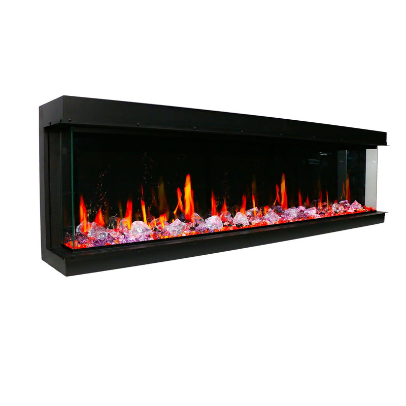 2025 New 2025 Warmcastle 60-Inch 3-Sided Smart Electric Fireplace with Crackling Sounds, App Control, Driftwood Logs, Reflective Fire Glass Amber (Model: ZEF60TA)