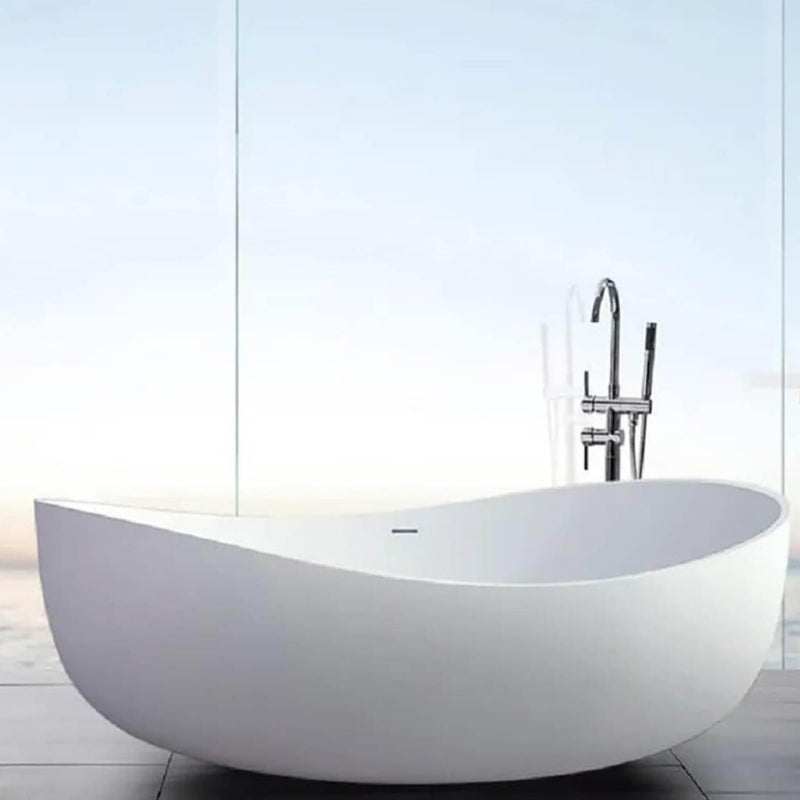 WBT Premium Freestanding Extra Large Oval Stone Besin Soaking Bathtub, 71" (SAK80751)