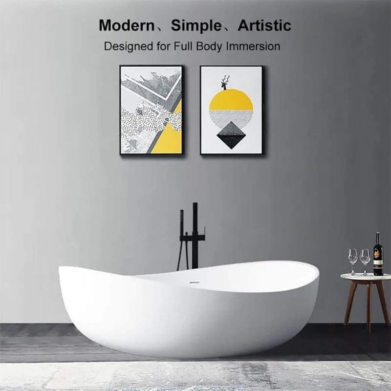 WBT Premium Freestanding Extra Large Oval Stone Besin Soaking Bathtub, 71" (SAK80751)